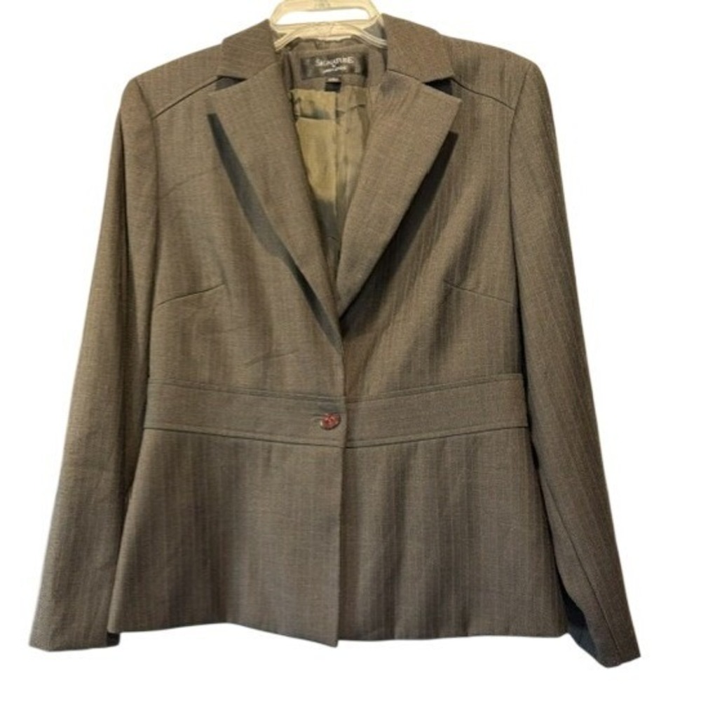 Signature by Larry Levine Womens 8 Brown Pinstripe Blazer Single Button Jacket